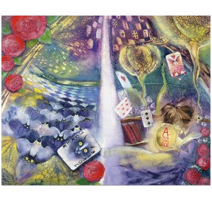 Разворот с большим фото подарочного издания "Алиса в стране чудес" и "Алиса в Зазеркалье" Л.Кэрролла