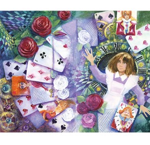 Иллюстрация Алисы с картами из подарочной книги "Алиса в стране чудес" и "Алиса в Зазеркалье" Л.Кэрролл