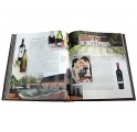 Разворот с иллюстрациями книги в кожаном переплете "Вино. Крепкие напитки"